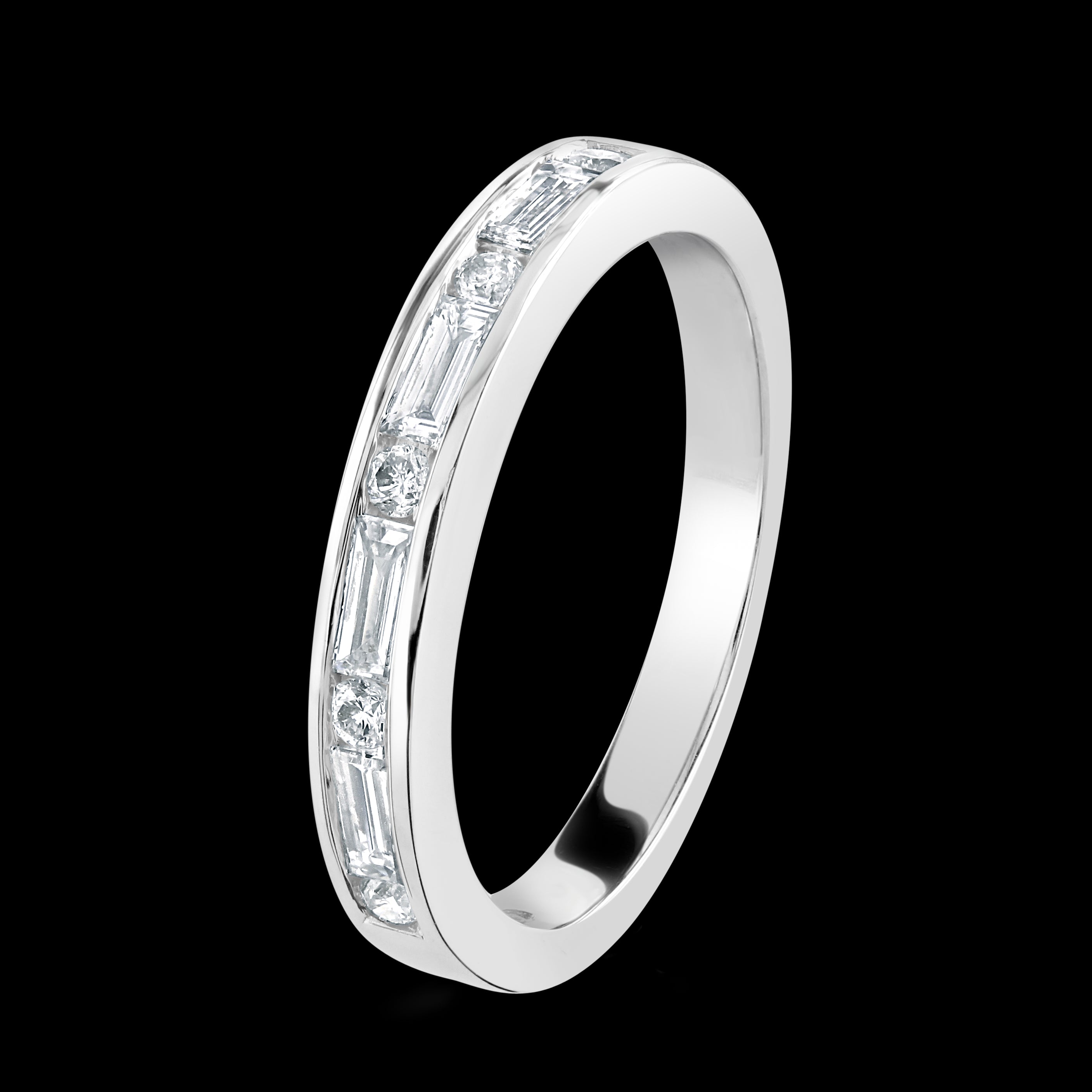 0.39ct Round Brilliant Cut & Baguette Cut Diamond 18ct White Gold Half Eternity Ring