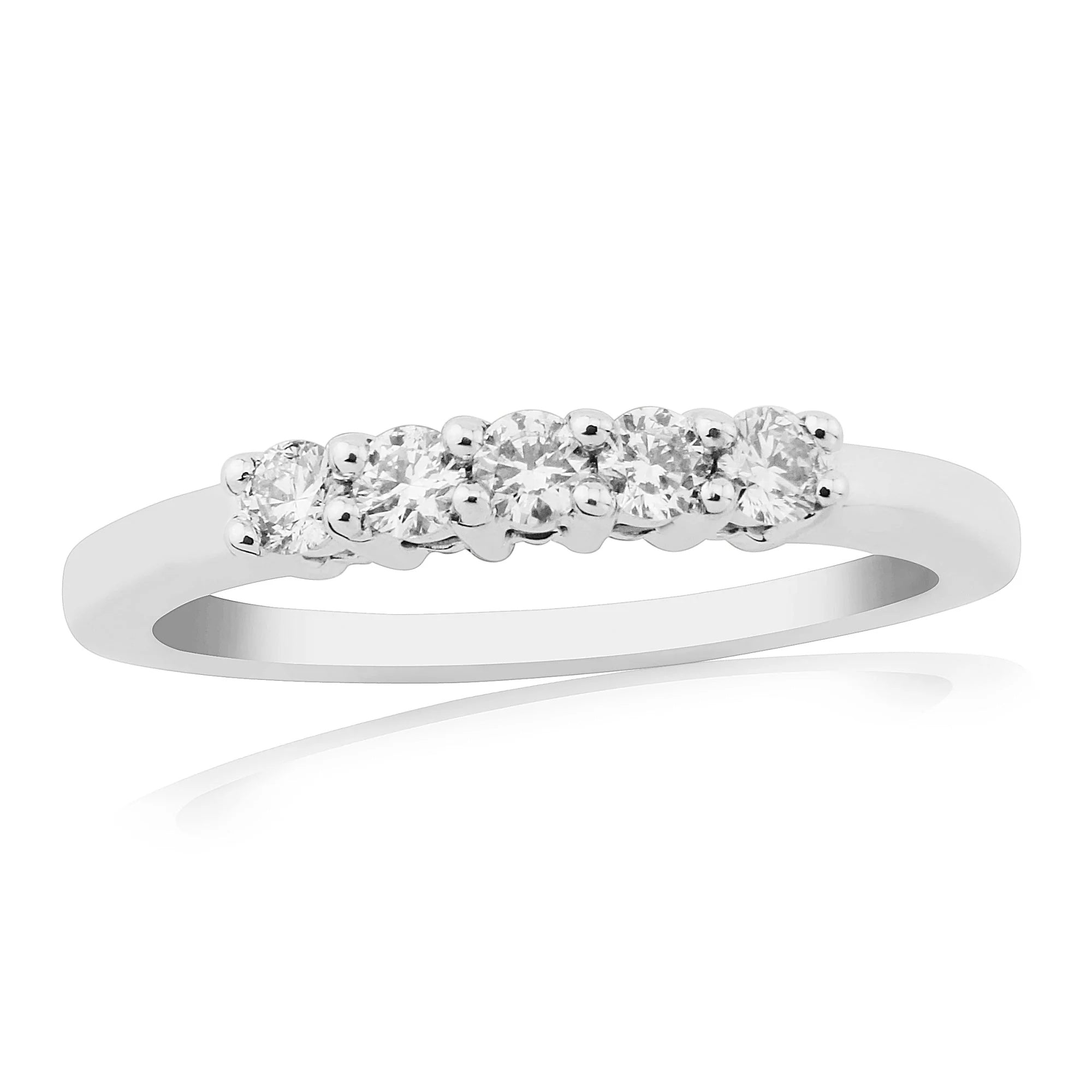 9ct white gold claw set 5-stone round brilliant cut Diamond half eternity ring