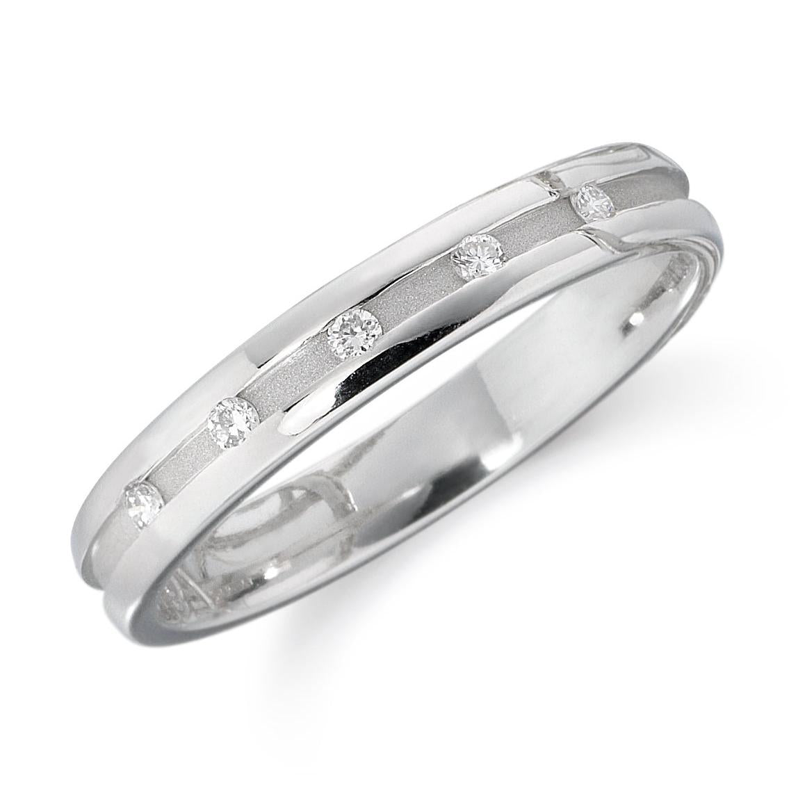Platinum Satin & Polished Finish Round Brilliant Cut Diamond Set Band
