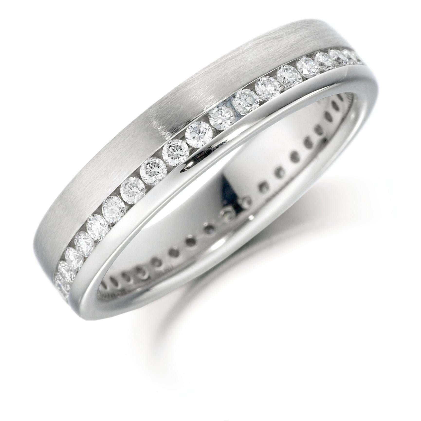 Platinum Offset Channel Set Round Brilliant Cut Diamond Full Eternity Band