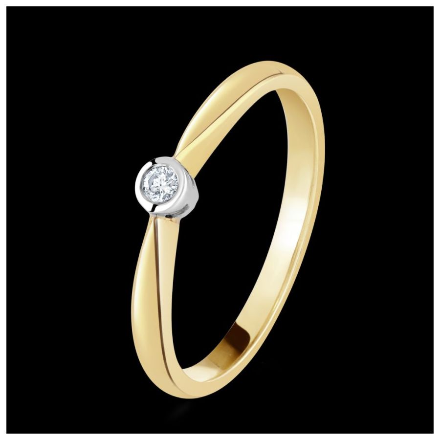 0.04ct Round Brilliant Cut Diamond Rubover Set Solitaire 18ct Yellow Gold Ring