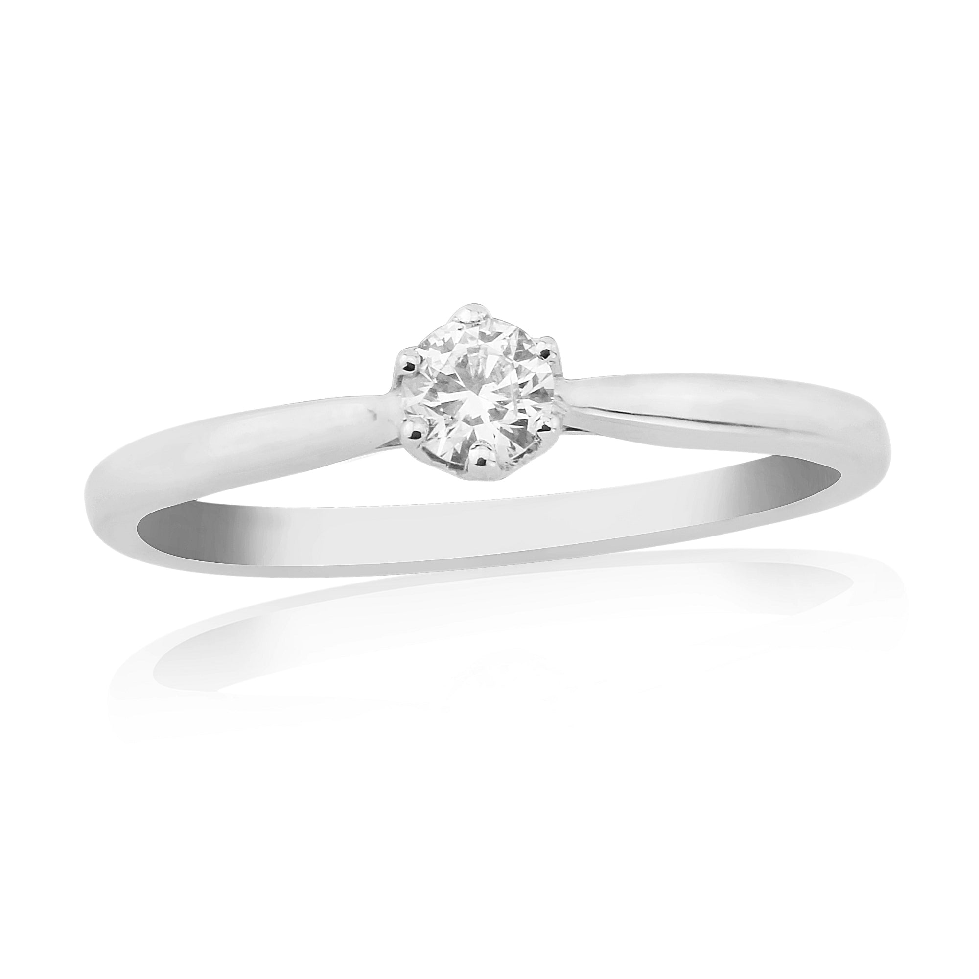 9ct White Gold 6-Claw Round Brilliant Cut Diamond Solitaire Ring
