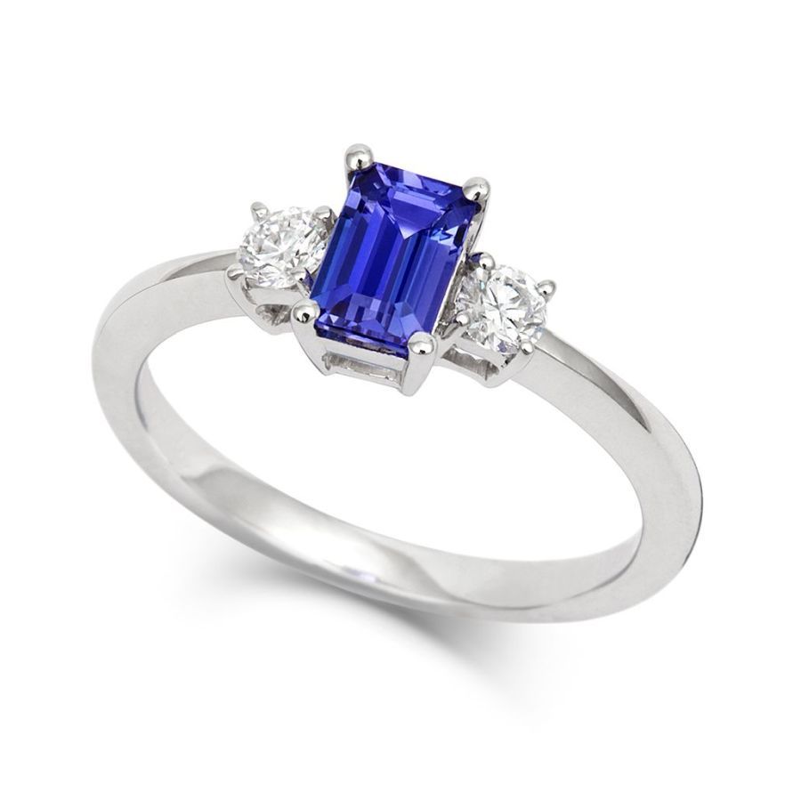 18ct White Gold Tanzanite & Diamond Three Stone Ring