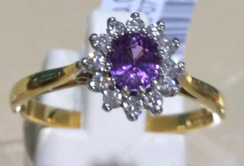 18ct Gold Ov Purp Sap + 12 Dia
