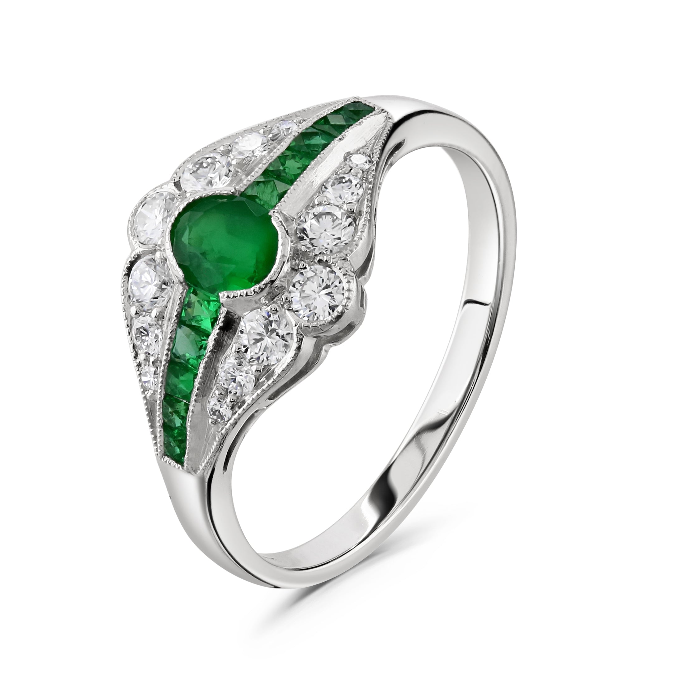 Platinum Emerald & Diamond Set Dress Ring