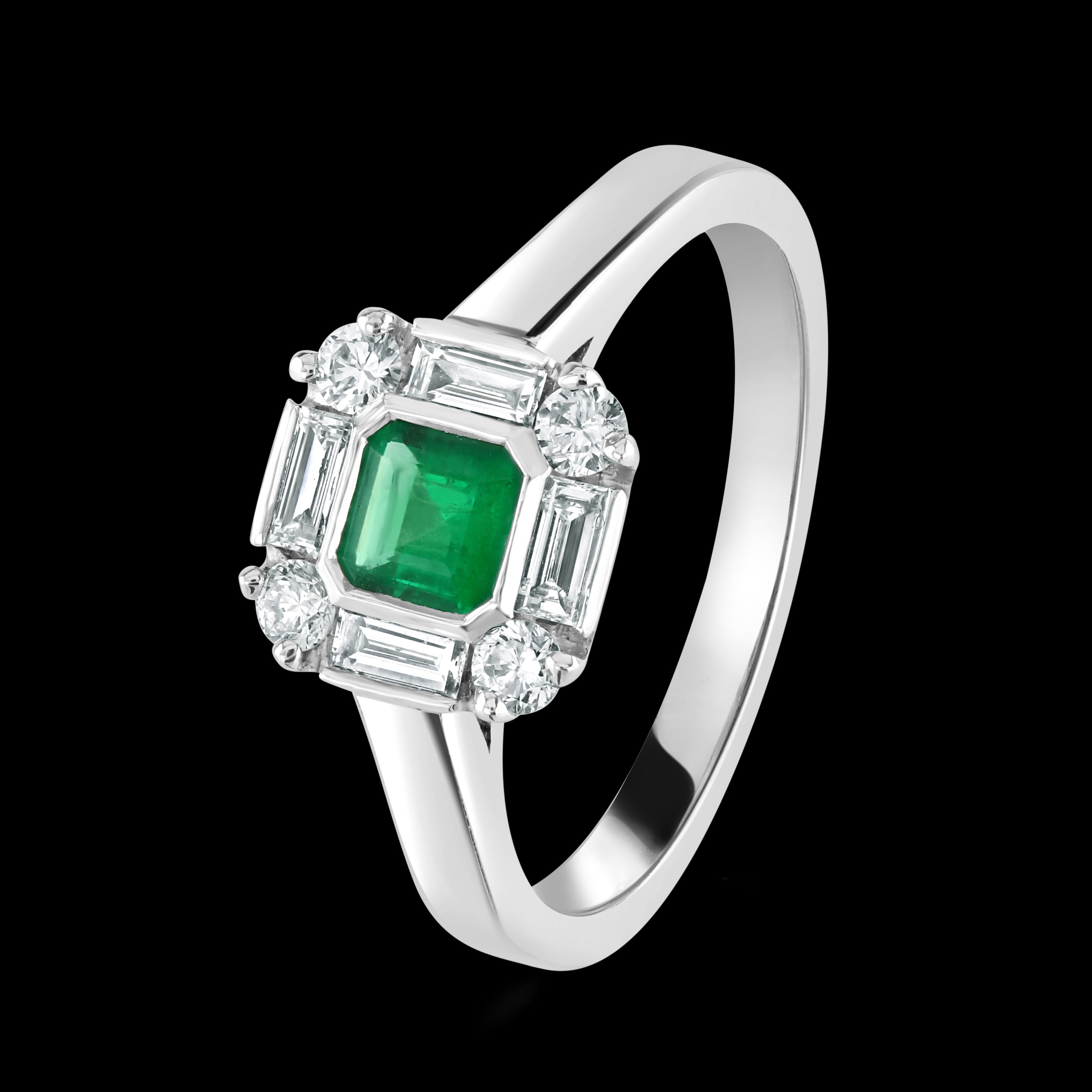 18ct White Gold Assch Eme/4bg4rnddia