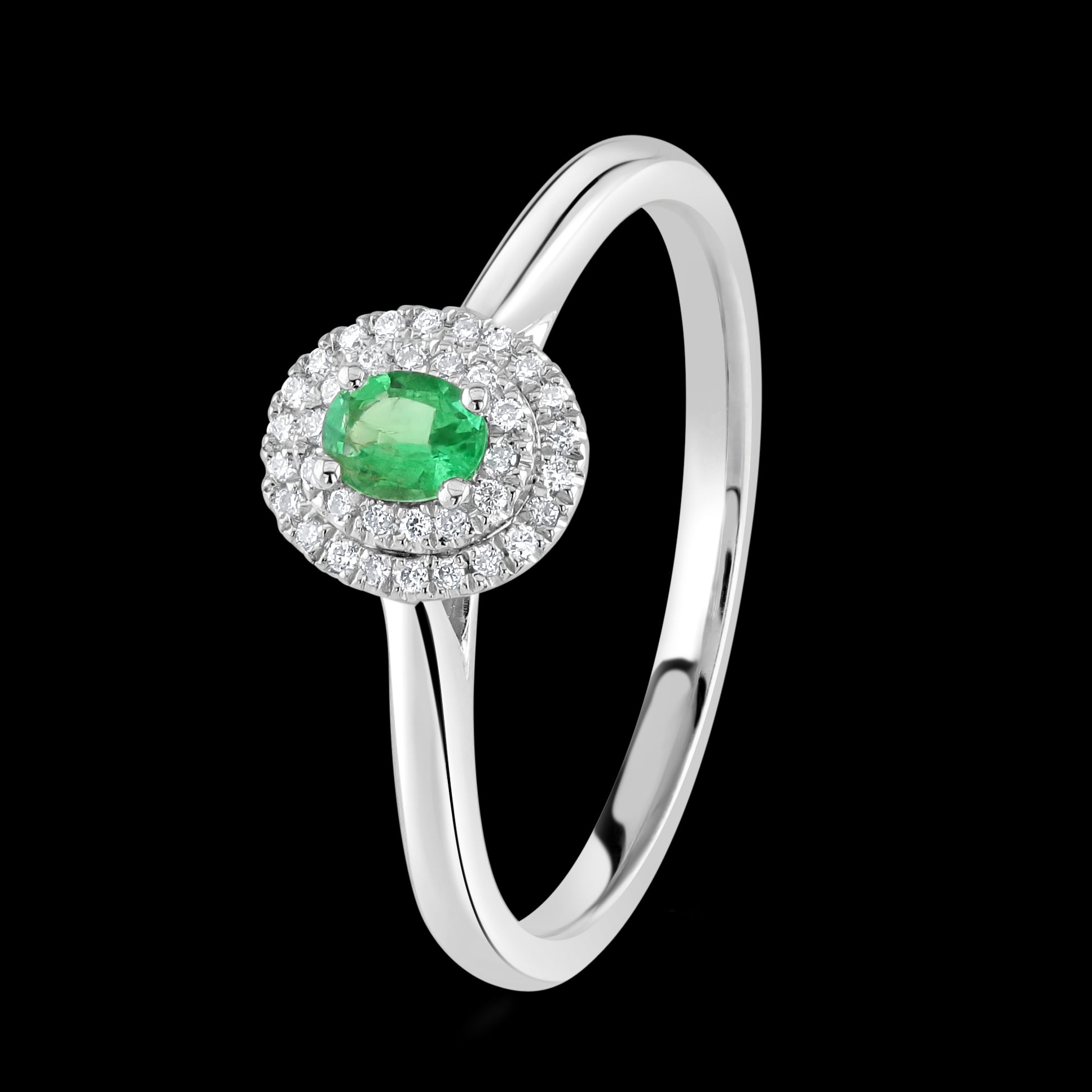 Platinum Oval Cut Emerald & Diamond Double Halo Cluster Ring