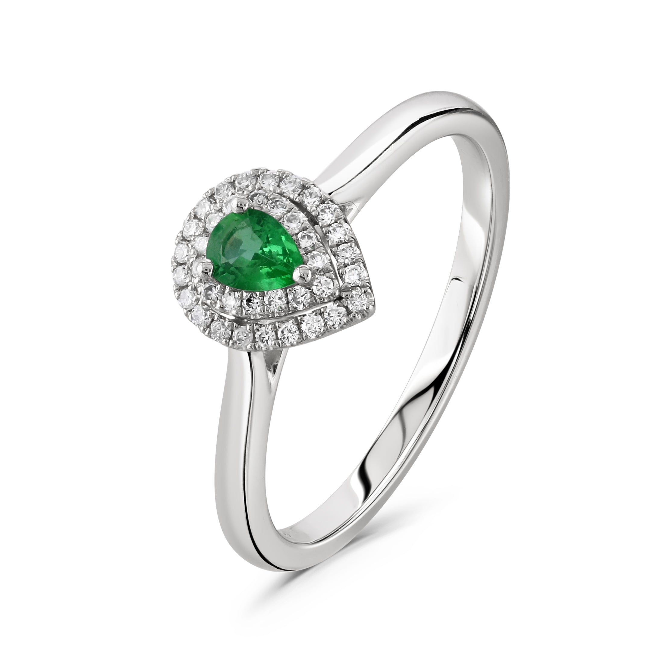 Platinum Pear Cut Emerald & Diamond Double Halo Cluster Ring