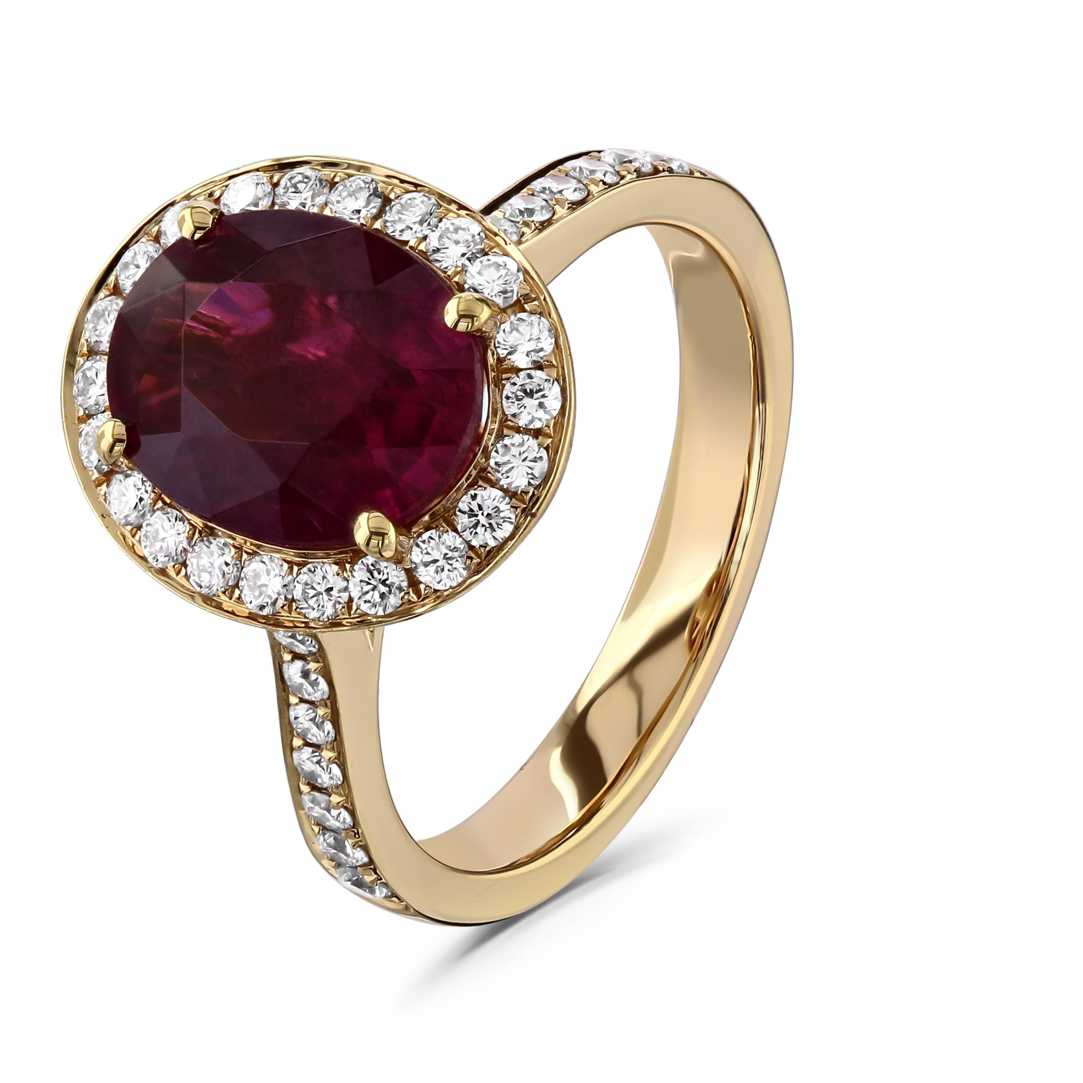 18ct Rose Gold Oval Cut Rubellite & Diamond Halo Cluster Ring with Diamond Shoulders
