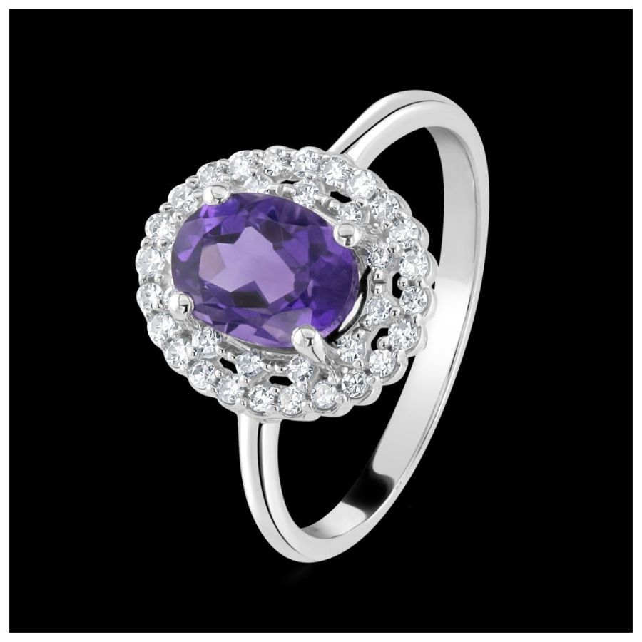 9ct White Gold Oval Cut Amethyst & Diamond Cluster Ring
