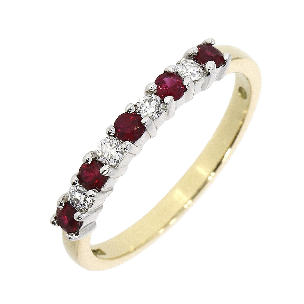 18ct Gold yellow gold claw set 9-stone Diamond and Ruby half eternity ring