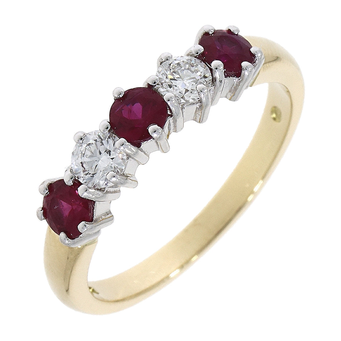 18ct yellow gold 2 Ruby and 3 diamond 5 stone Eternity ring