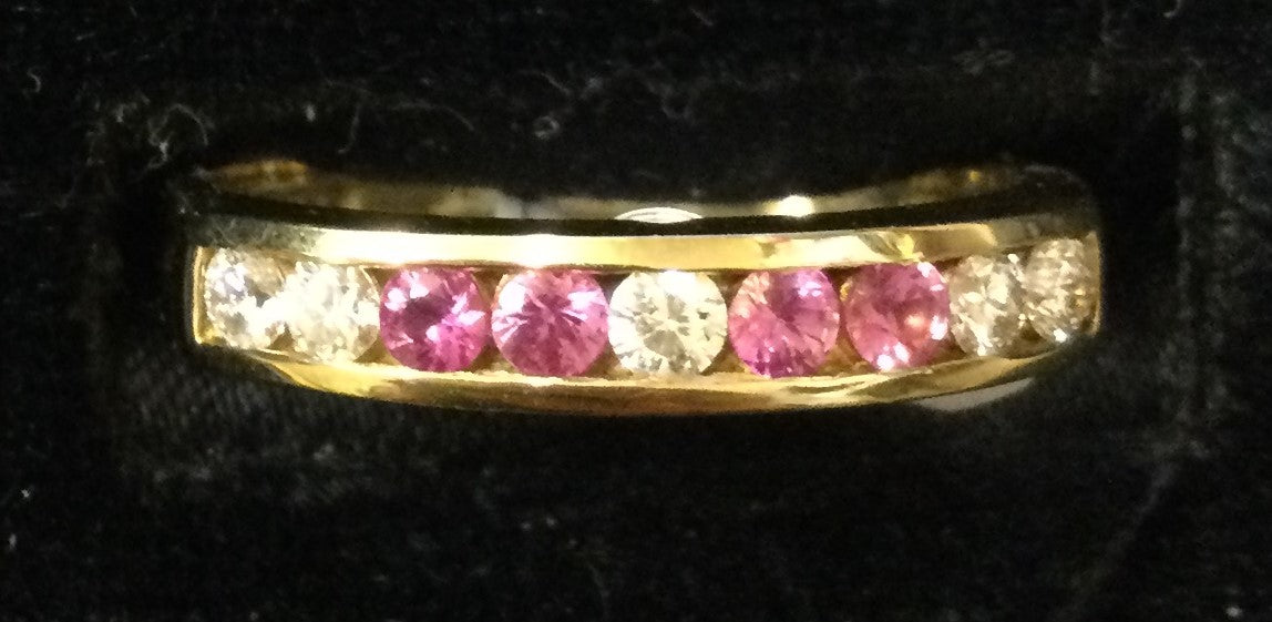 18ct Yellow Gold 5dia/4pnk Sapp Chan