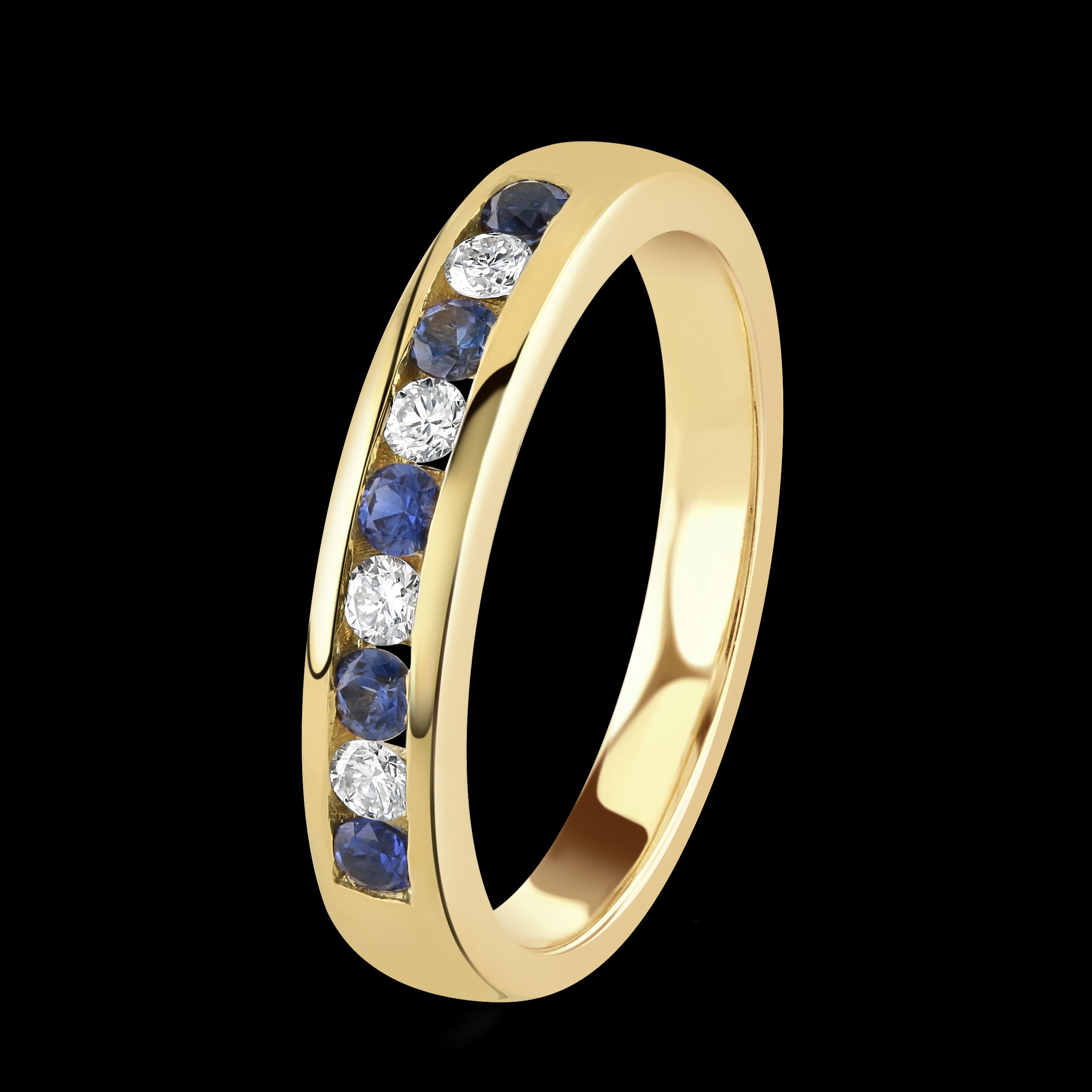 18ct Yellow Gold Sapphire & Diamond Channel Set Ring