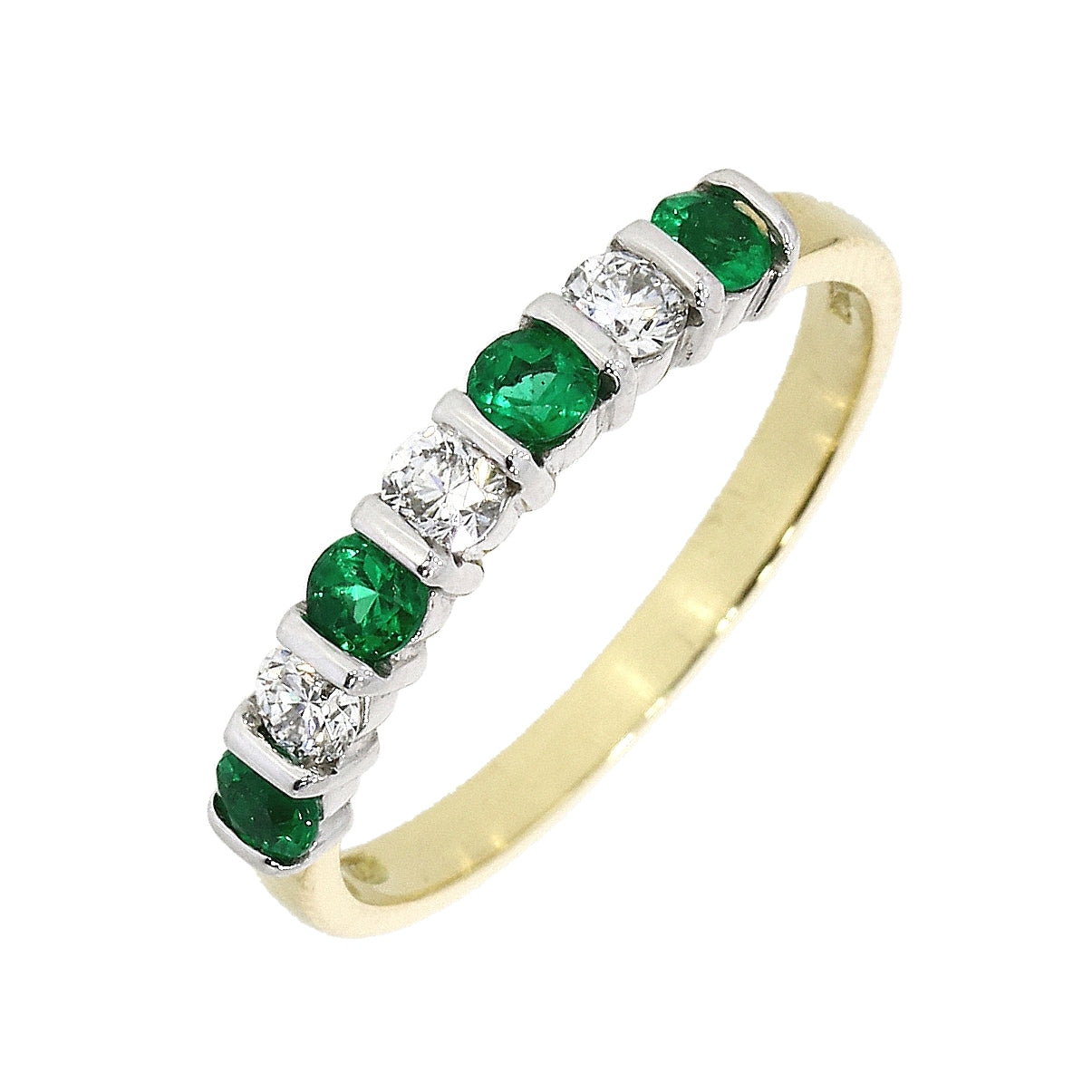 18ct yellow Emerald 7 stone bar set eternity ring