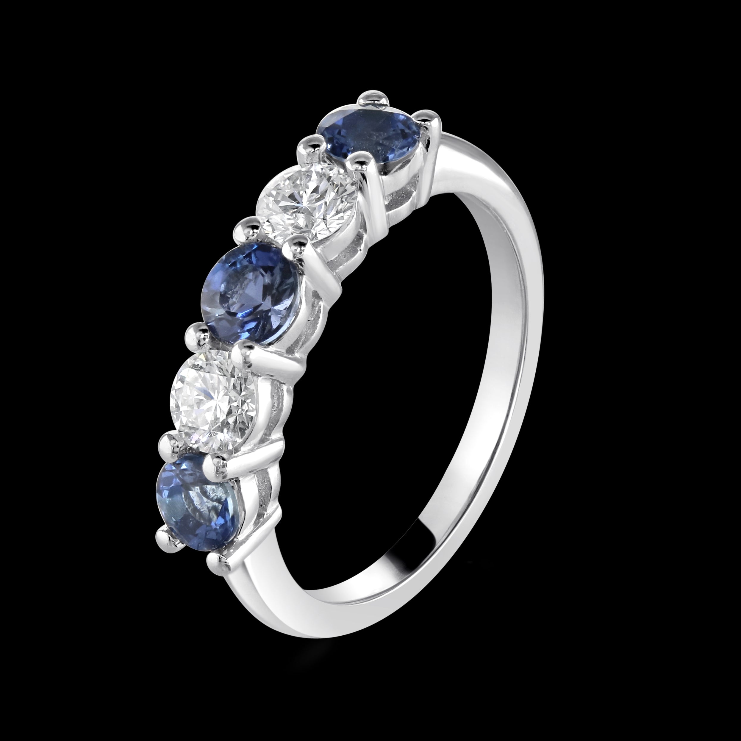 Platinum Aquamarine & Diamond Claw Set 5-Stone Half Eternity Ring