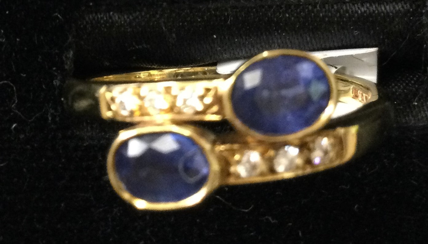 18ct Yellow Gold 2 Ov Sap/6dia X/O