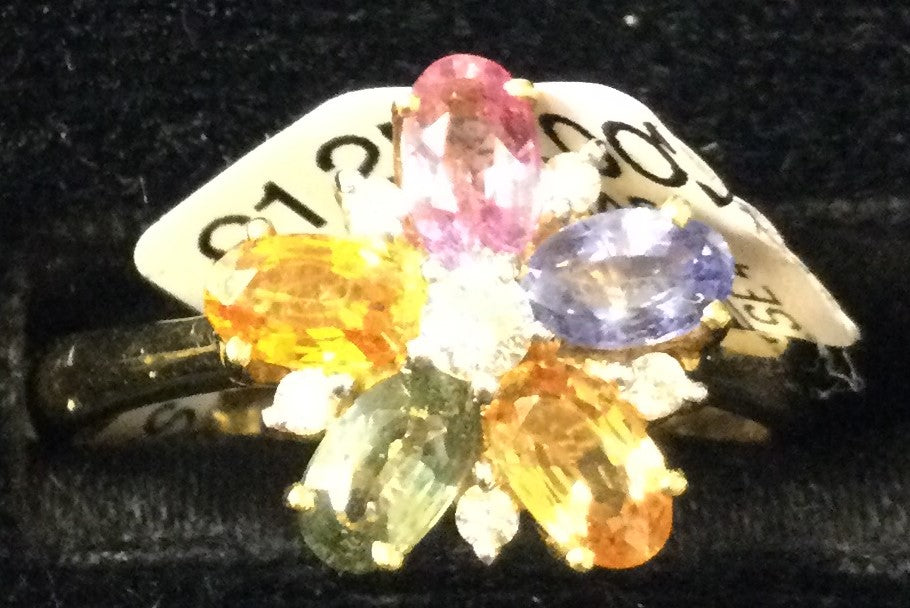 18ct White Gold Dia/Mix Stone Clust