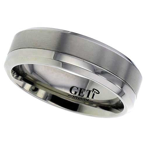 Titanium 7mm Flat Court Satin & Polished Finish Wedding Band