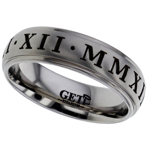 Titanium 6mm Domed Court Roman Numeral Wedding Band, size T