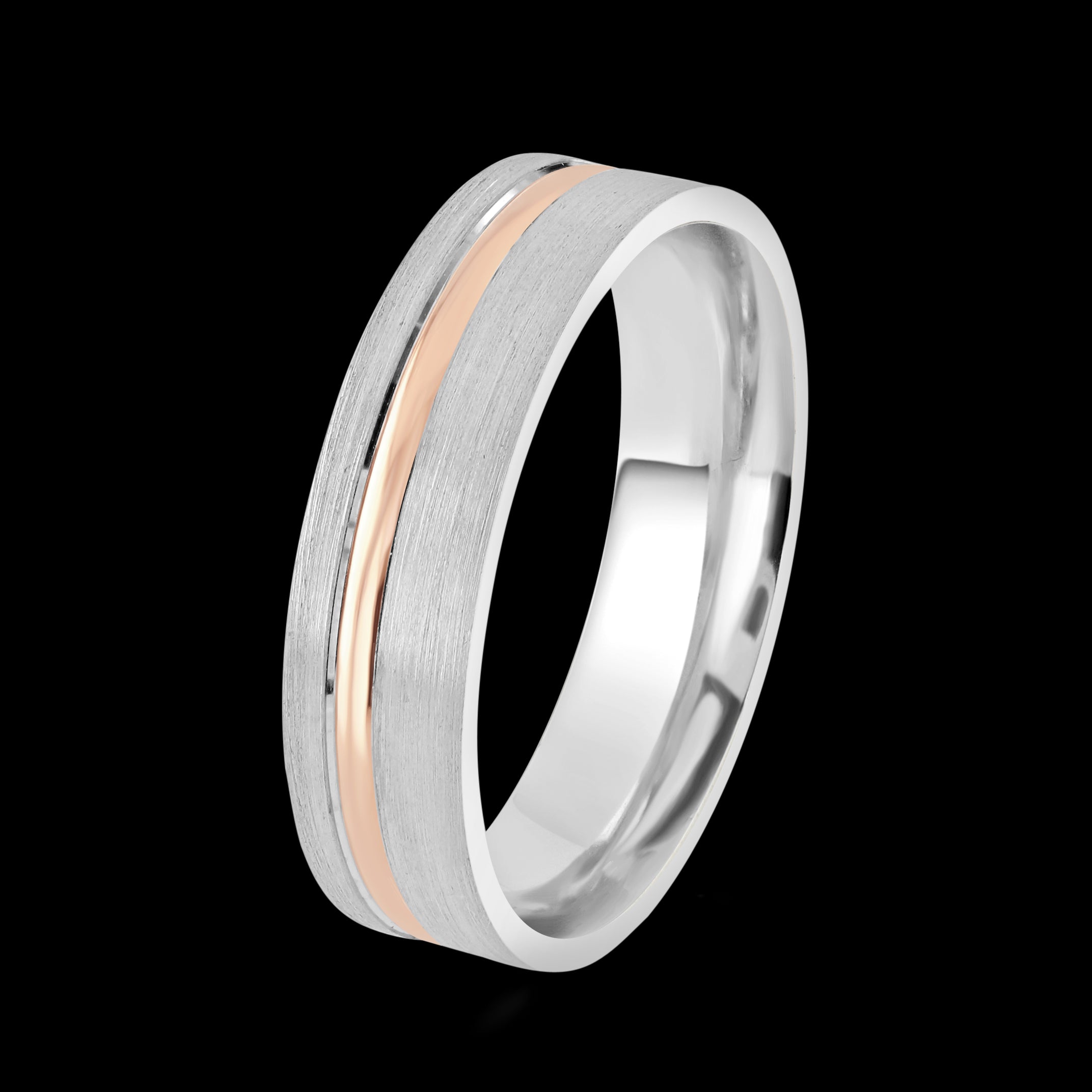18ct White & Rose Gold 6mm Flat Court Wedding Band, size X