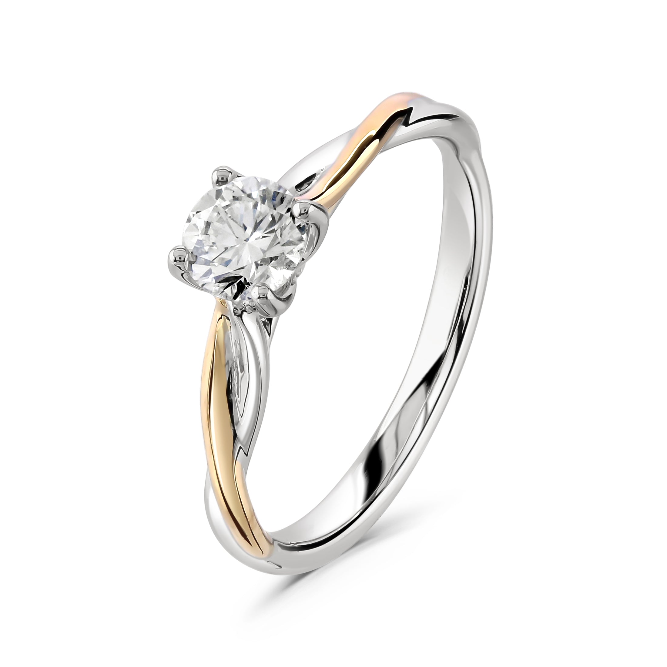 0.51ct Round Brilliant Cut Diamond Solitaire 18ct White & Rose Gold Twist Ring
