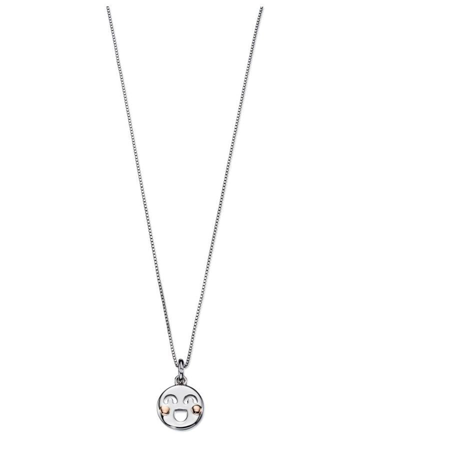 Silver & Rose Gold Plated Diamond Set Smiley Pendant & Chain