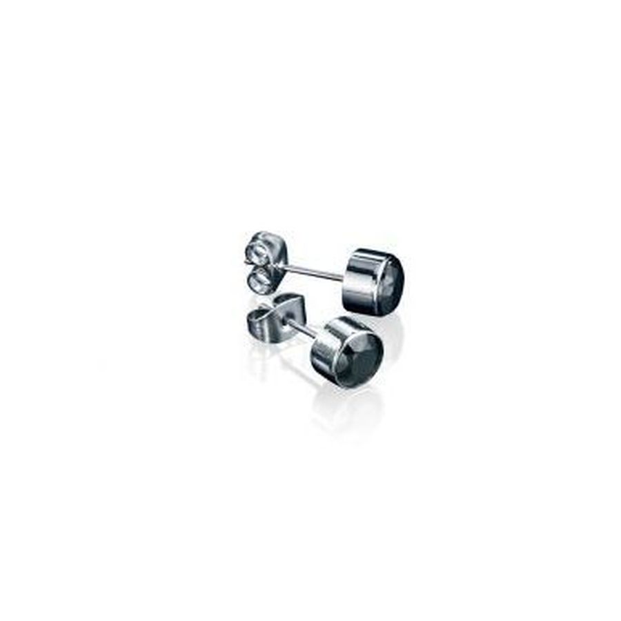 Stainless Steel Bezel Set Stud Earrings with Black CZ
