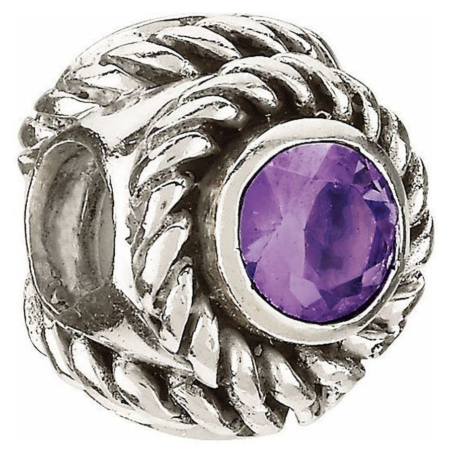 Silver Bead with Purple Stone - Rope
