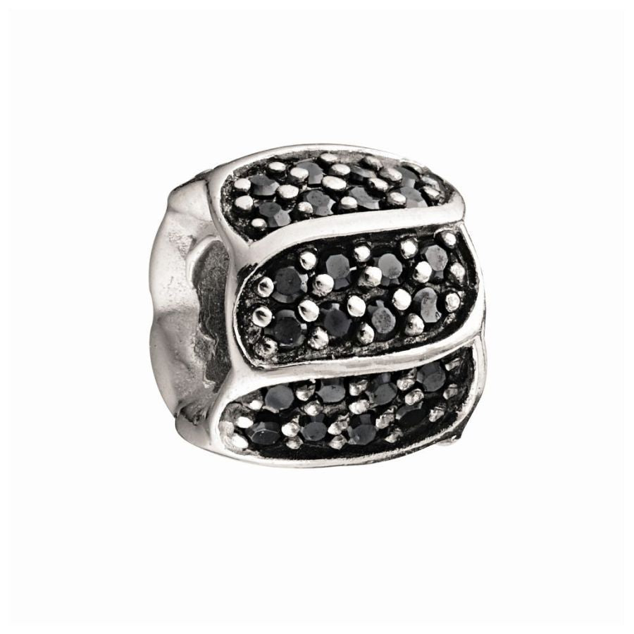 Silver Bead with Black CZ - Jewelled Petals
