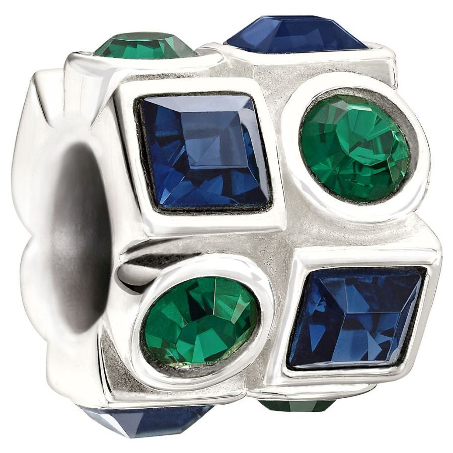 Silver Bead - Circle & Square - Green & Blue