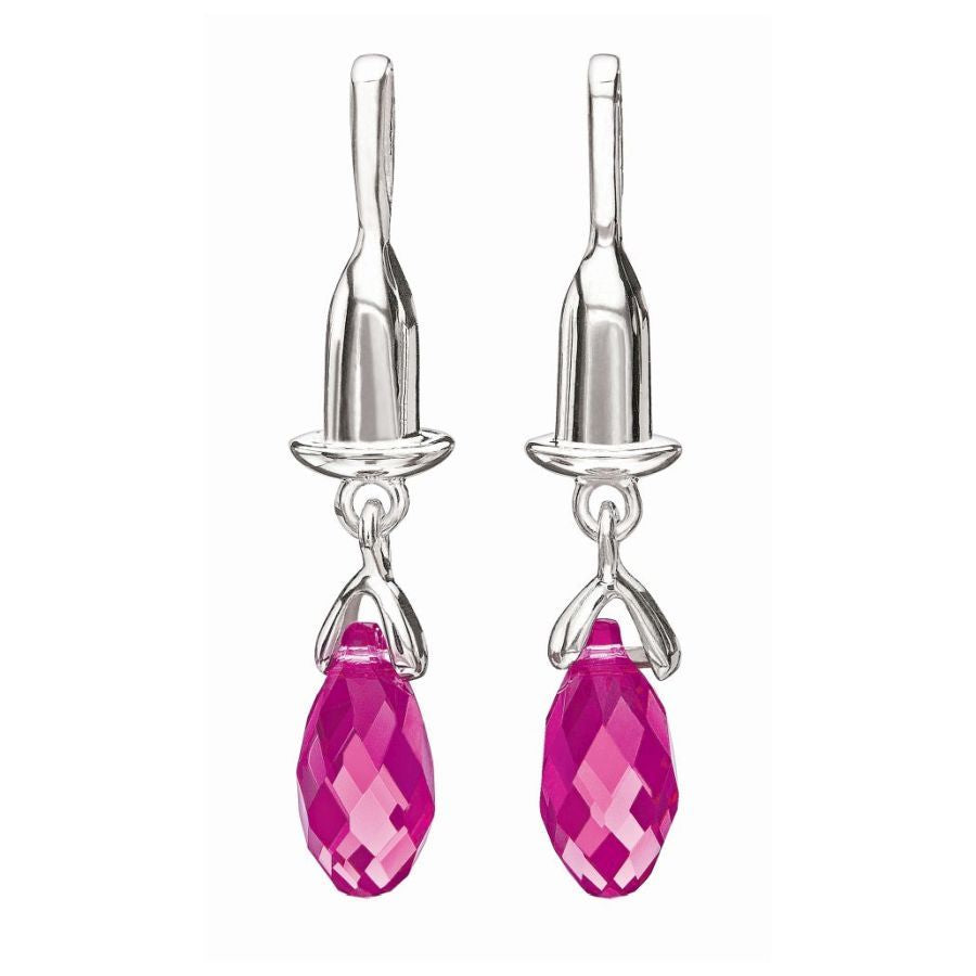 Silver Earring Bead Drop Charms - Fuchsia Briolette