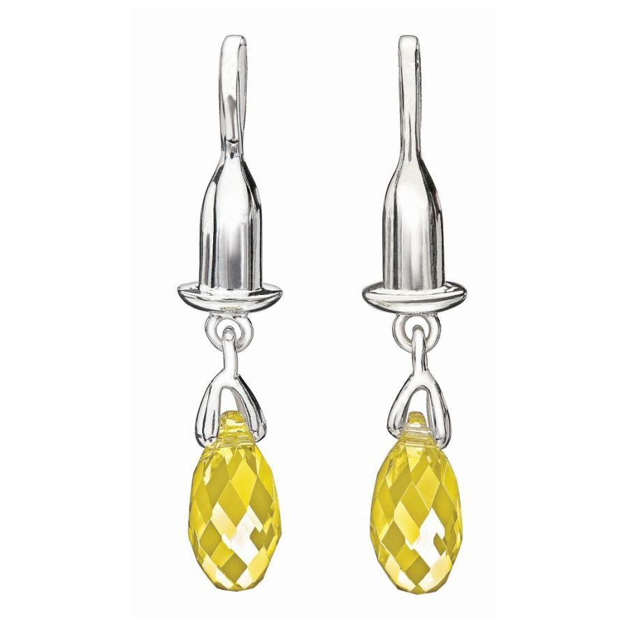 Silver Earring Bead Drop Charm - Yellow Briolette