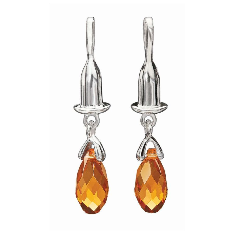 Silver Earring Bead Drop Charms - Orange Briolette