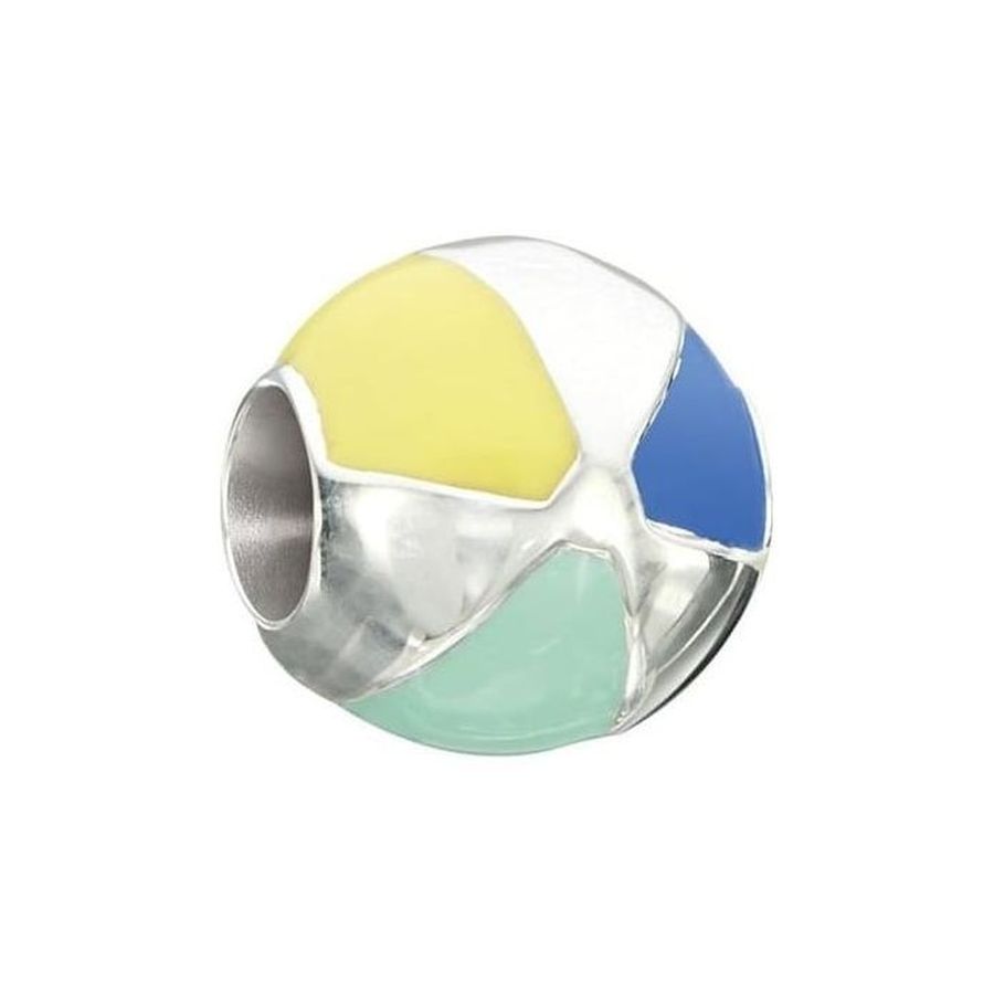 Silver Bead - Multi Colour Enamel - Beach Ball