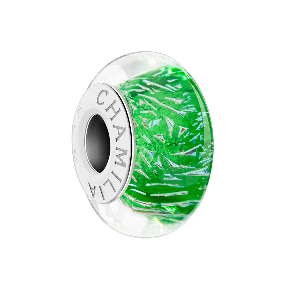 Silver Murano bead - Green - Prismatic