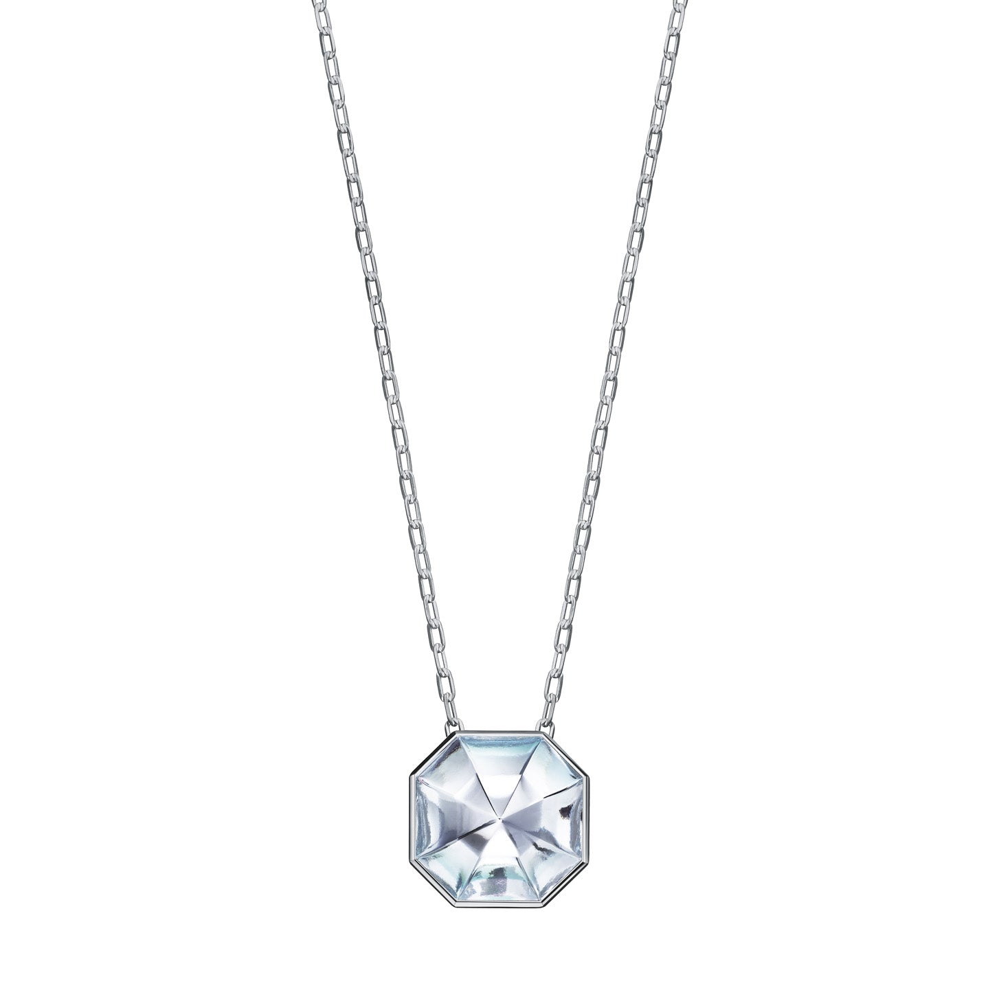 octagonal clear coloured crystal pendant with fitted chain