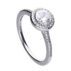 Silver Cubic Zirconia Set Halo Cluster Ring, size J 1/2