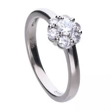 Silver Cubic Zirconia Set Flower Cluster Ring, size N