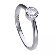 Silver Rubover Set Cubic Zirconia Solitaire Ring, size O 1/2
