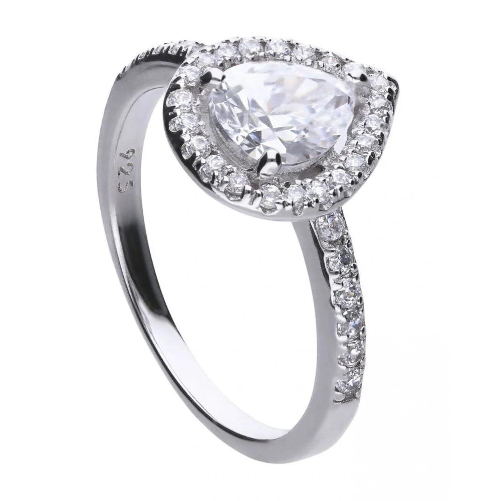 Silver T.Drp Cz Halo Ring