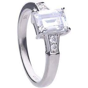 Silver Claw Set Emerald Cut Cubic Zirconia Ring