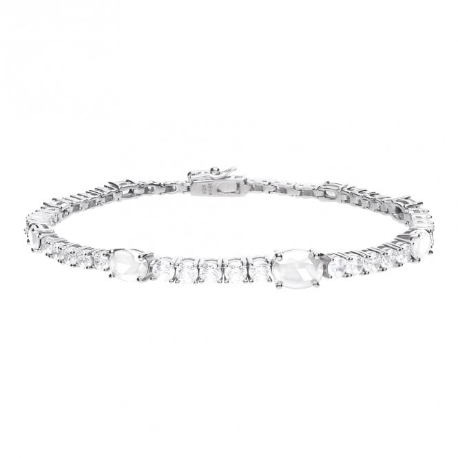 Diamonfire Silver Claw Set Oval and Round Cut CZ Tennis Bracelet