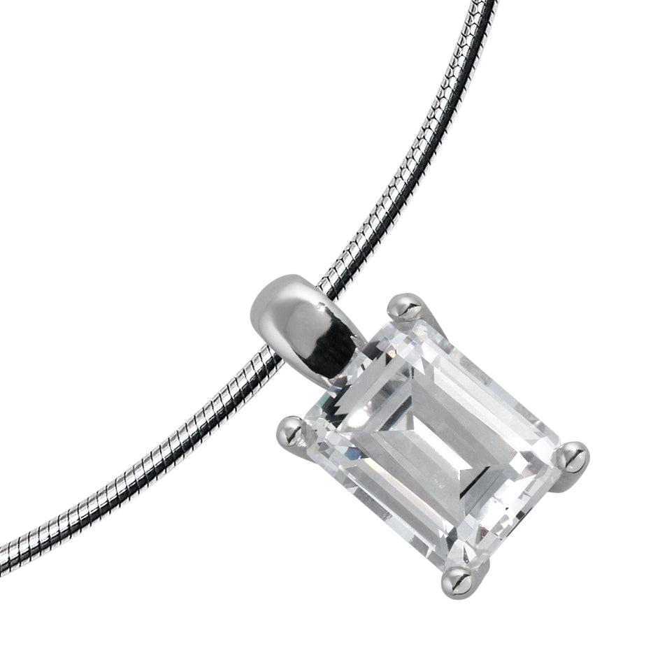 Silver Emerald Cut Cubic Zirconia Solitaire Pendant