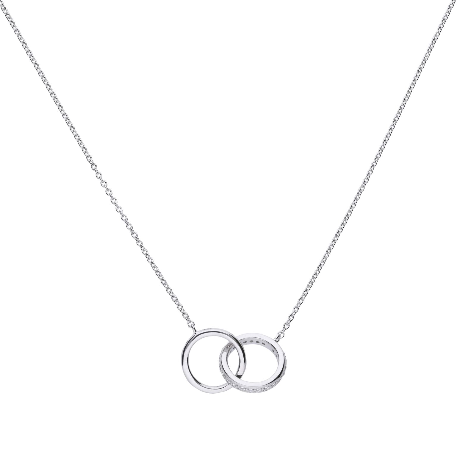Silver 2 Interlocking Rings CZ Necklace