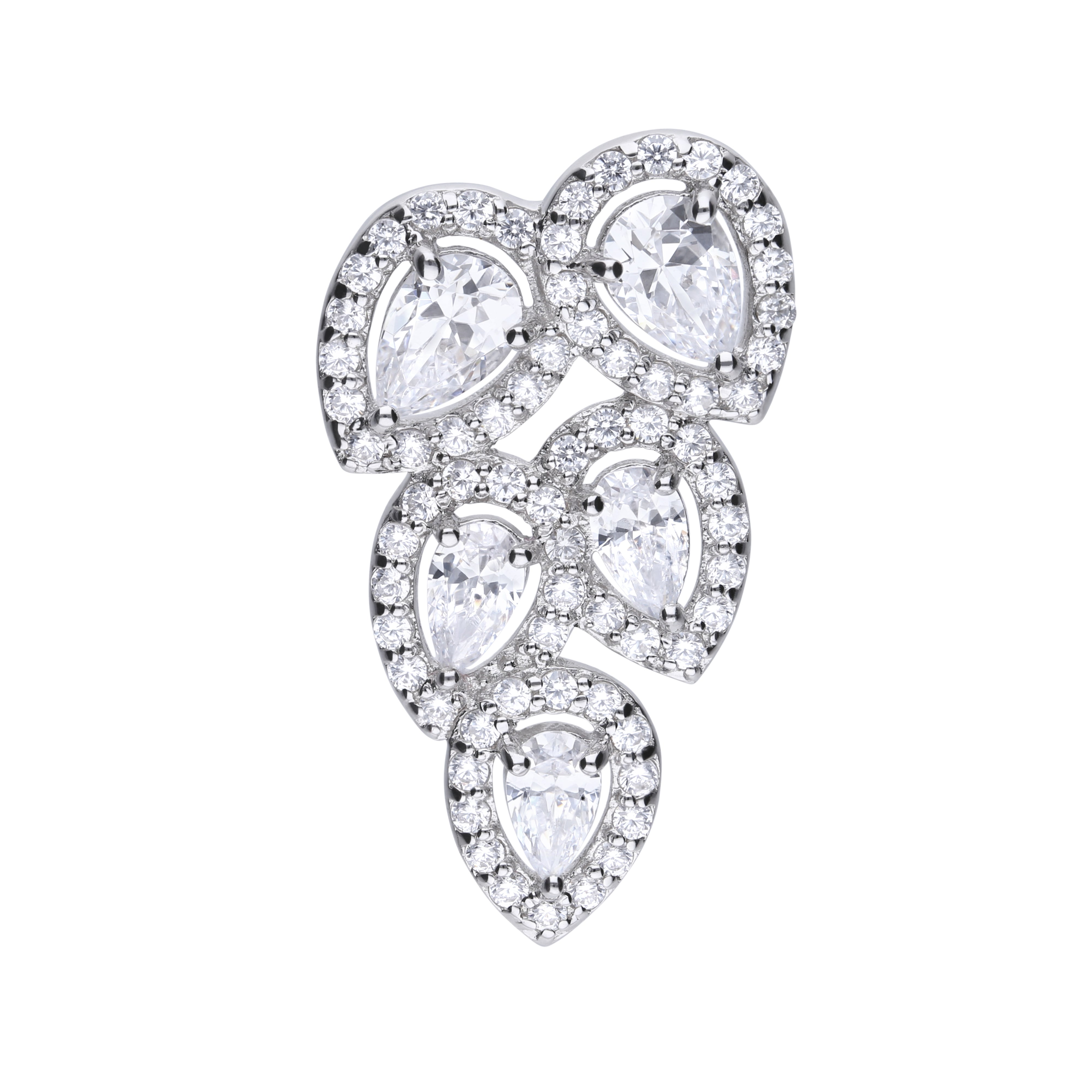 Silver 5-Pear Shaped Cubic Zirconia Cluster Pendant