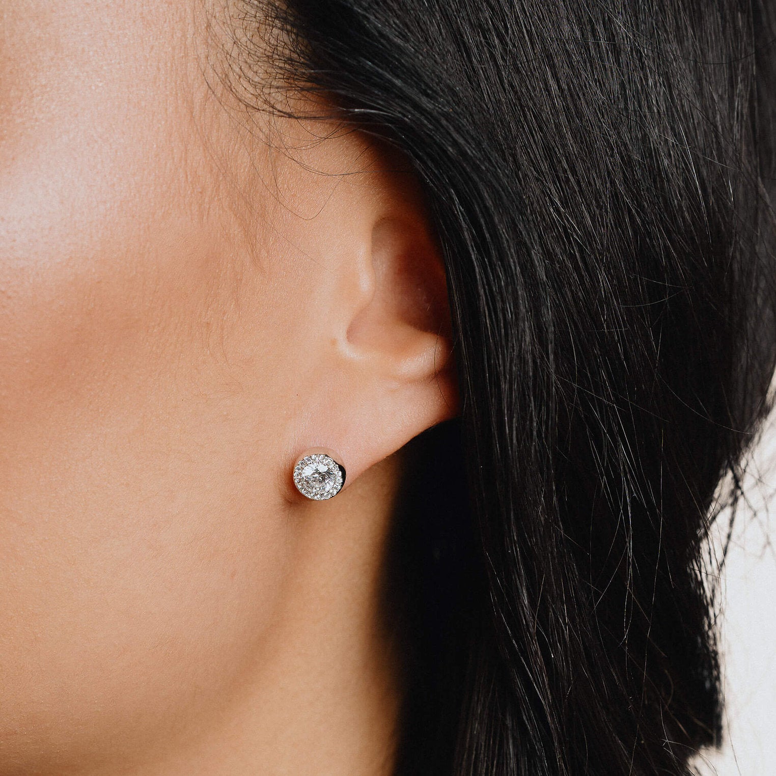 Pave Set Zirconia Halo Stud Earrings