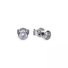 Silver solitaire bezel/rub over set CZ stud earrings