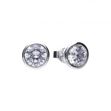 Silver bezel/rub over set solitaire stud CZ earrings