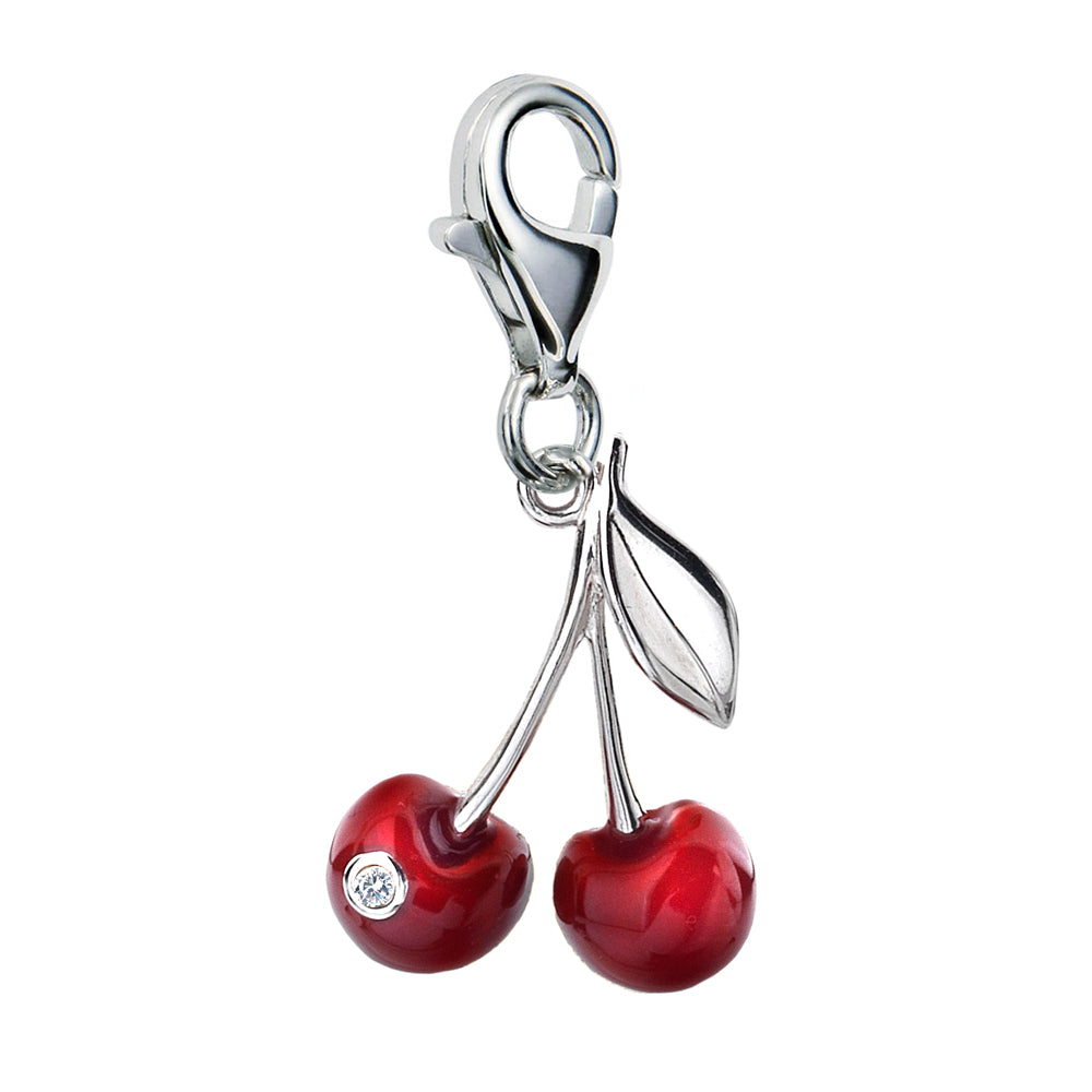 Silver Dark Red Cherry Charm